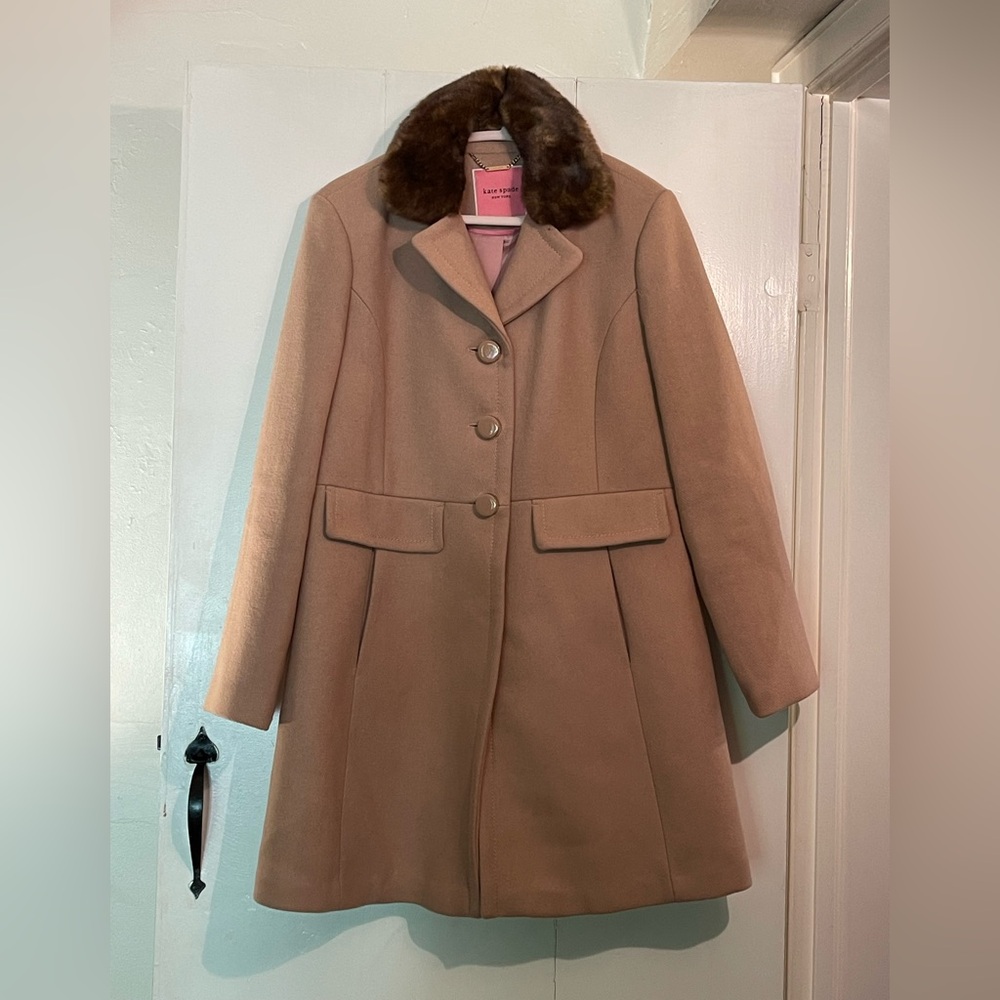 Kate Spade Camel Coat with Faux Fur Collar
